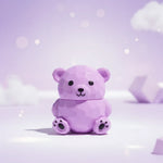 Handmade Bear Lip Balm in a cute purple bear shape with a glossy finish against a soft background.