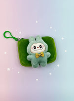 coin purse collectible - Cute Mini Zip Pouch Bag Charm with adorable plush bunny design in green