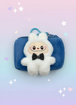 coin purse collectible - Cute Mini Zip Pouch Bag Charm with a fluffy bunny design and compact blue pouch.