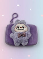 coin purse collectible - Cute Mini Zip Pouch Bag Charm with adorable plush design in purple.