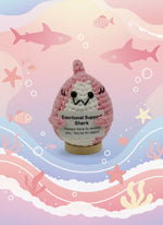 Emotional Support Shark by Craft-N-Crumble in pink crochet, offering encouragement and comfort.