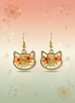 Pressed Flower Cat Earrings – Resin Cat Lover Dangle Jewelry