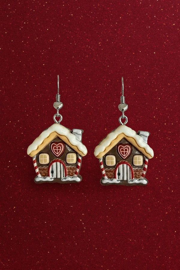 Gingerbread House Dangle Earrings: Whimsical Christmas Jewelry