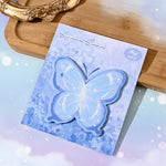 kawaii butterfly sticky notes in pastel blue color with a butterfly design on the packaging, 30 pieces memo pad