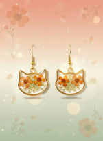 Pressed Flower Cat Earrings – Resin Cat Lover Dangle Jewelry