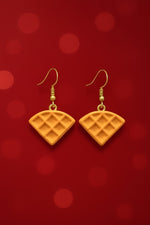 Waffle Earrings – Mini Breakfast Dangle Jewelry for Food Lovers