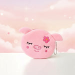 Kawaii pig plush coin purse keychain with cute design, mini zipper pouch for organizing small items.