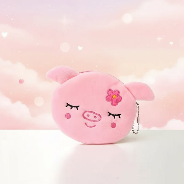 Kawaii pig plush coin purse keychain with cute design, mini zipper pouch for organizing small items.