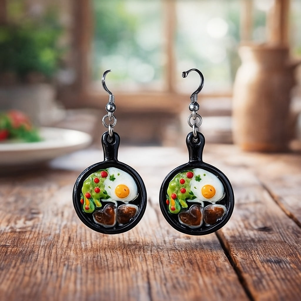 Womens Mini Breakfast Stud Earrings Gold Tone Metal