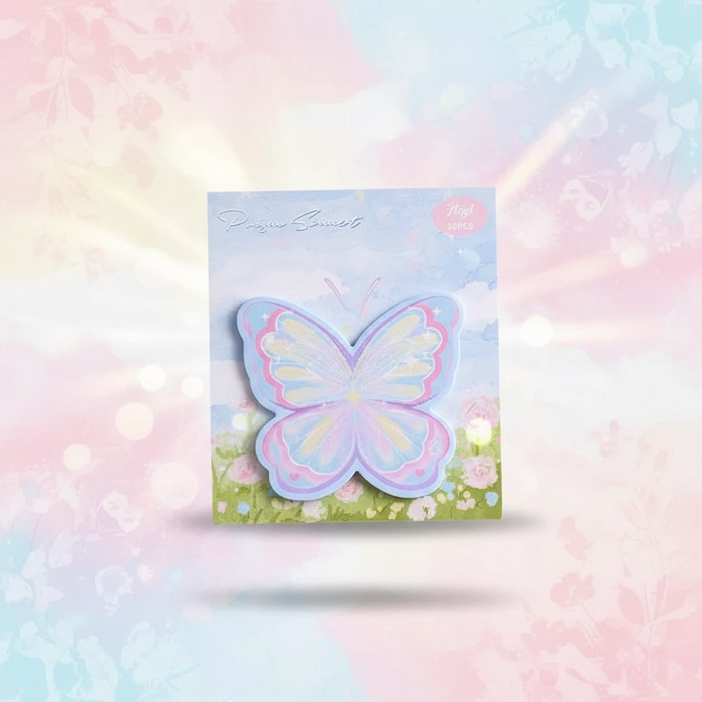Kawaii butterfly sticky notes in pastel colors, perfect for planners and journals, featuring a butterfly design.