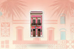 Puerto Rico Casita Viejo San Juan Sticker featuring a vibrant pink building design inspired by Old San Juan.