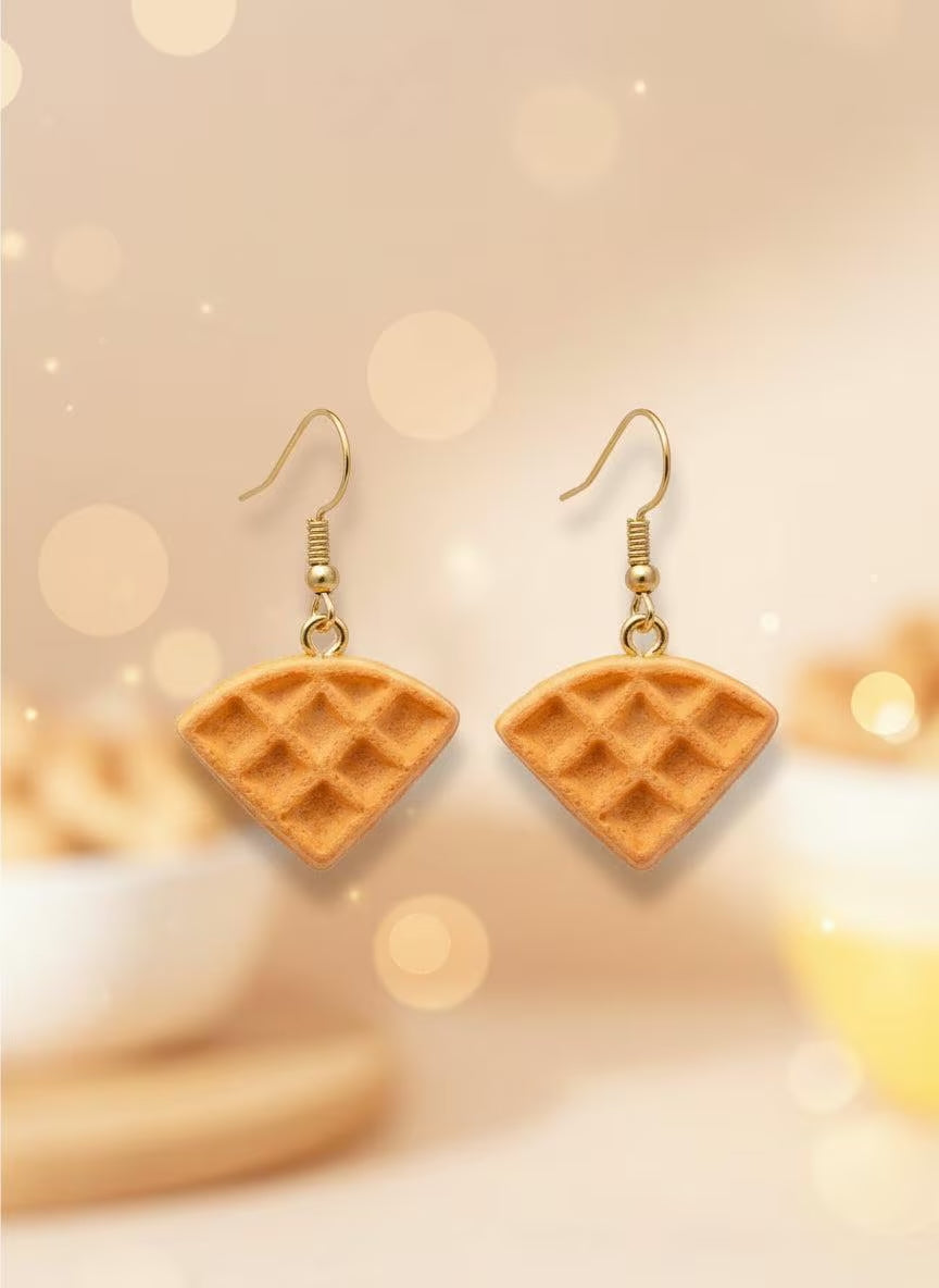 Waffle Earrings – Mini Breakfast Dangle Jewelry for Food Lovers