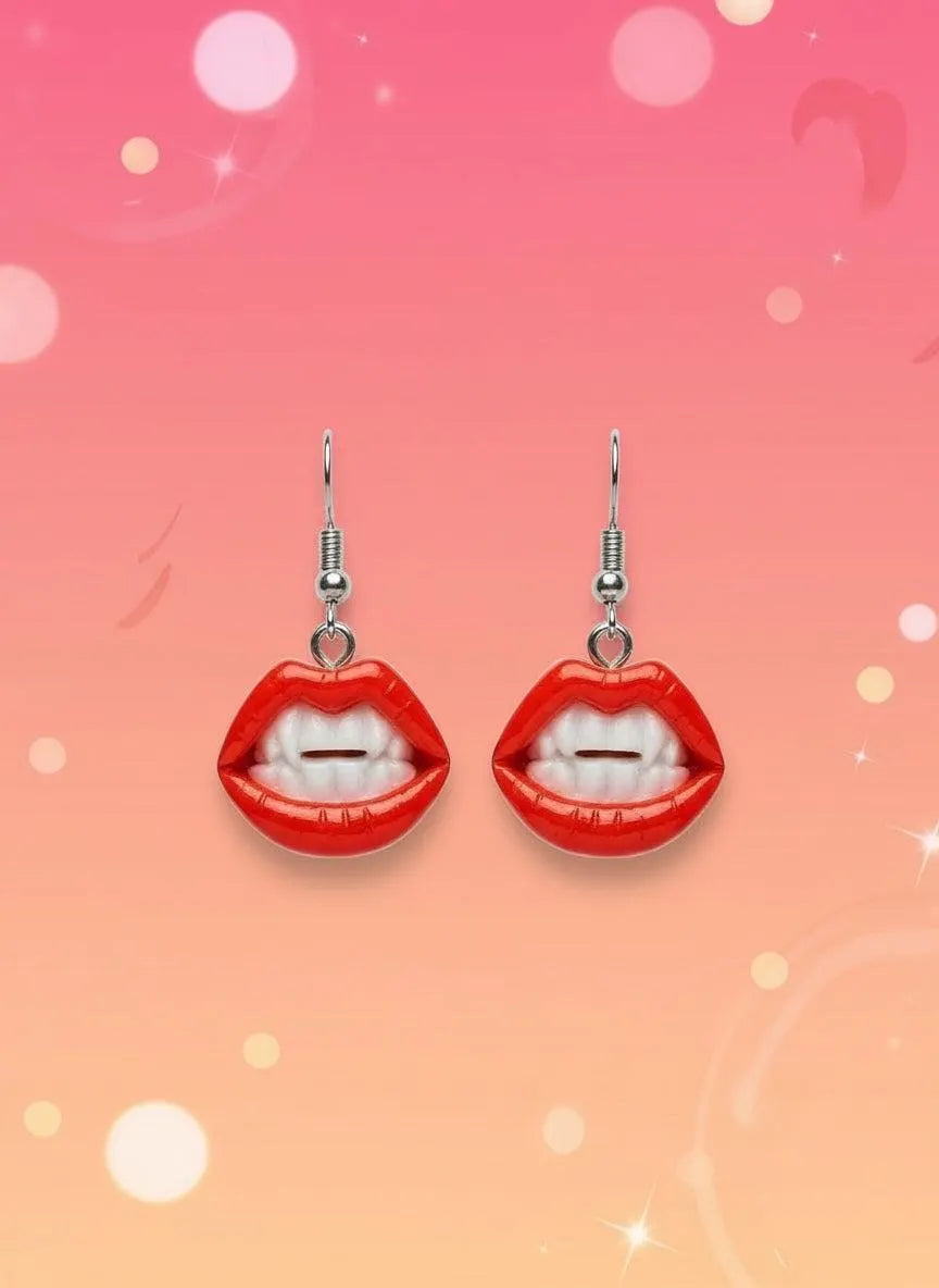 Red Lips Bite Earrings – Vampire Candy Dangle Halloween Jewelry