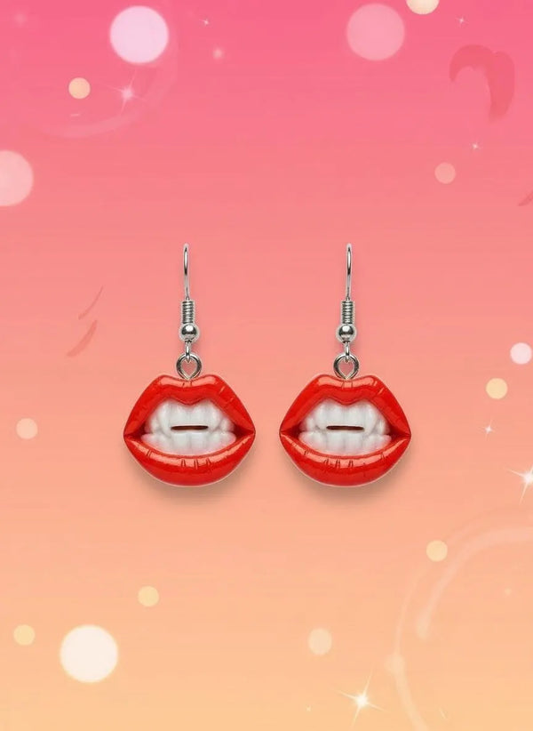 Red Lips Bite Earrings – Vampire Candy Dangle Halloween Jewelry