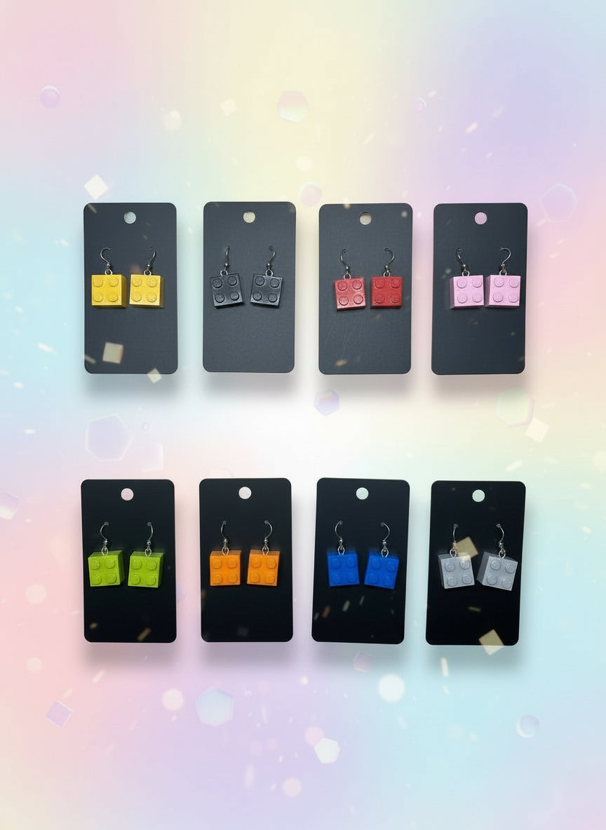 Colorful LEGO Brick Earrings for Adults & Kids – Fun Building Block Dangle Jewelry