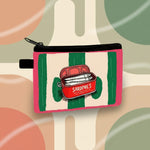 Sardines coin purse featuring a retro design with a sardine can illustration and green stripes, perfect for small essentials.