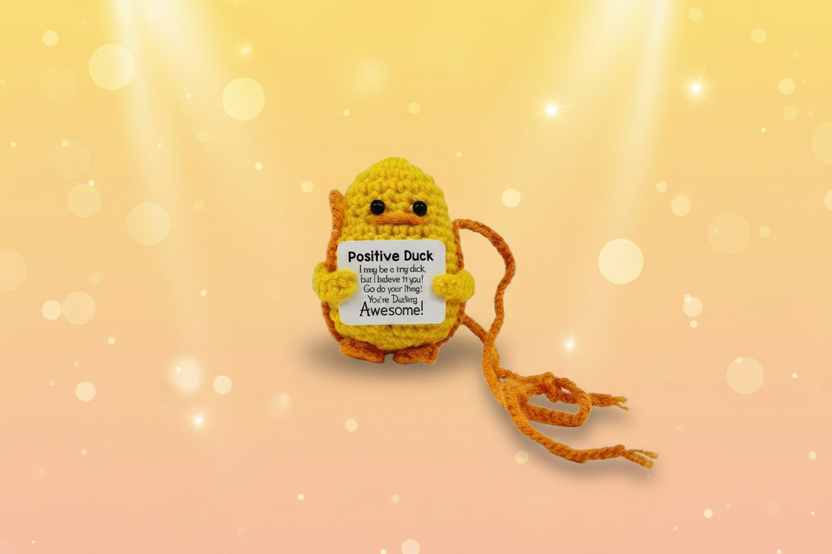 Emotional Support Hanging Duck by Craft-N-Crumble™, a handmade crochet plush promoting positivity and joy.
