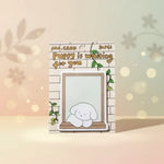 Kawaii puppy dog scrapbooking ephemera featuring a cute puppy waiting by a window, ideal for creative projects.
