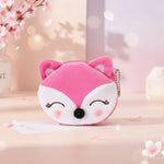 Kawaii fox plush coin purse keychain in rose red, adorable mini zipper pouch for coins and keys.