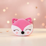 Kawaii fox plush coin purse keychain in rose red, soft mini zipper pouch for coins and essentials.