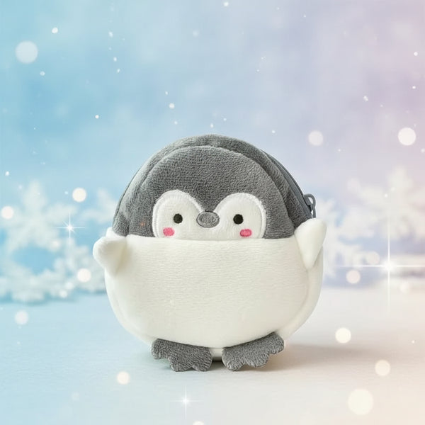 Penguin coin purse wallet, cute mini zipper wallet with chain, adorable penguin design for coins and cards.