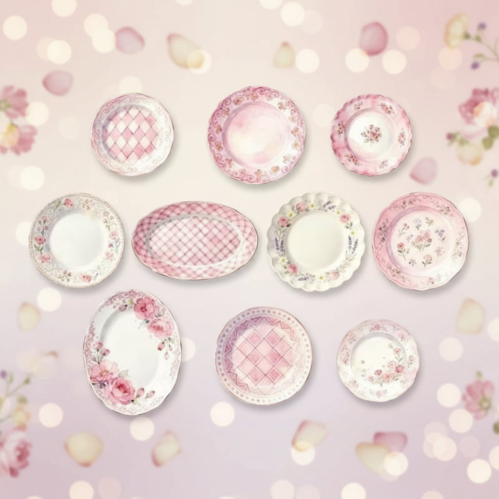 Ceramic plate sticky notes – set of 10pcs round pastel memo pads featuring charming floral designs.