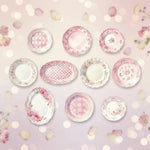 Ceramic plate sticky notes – set of 10pcs round pastel memo pads featuring charming floral designs.