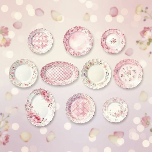 Ceramic plate sticky notes – set of 10pcs round pastel memo pads featuring charming floral designs.