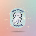 Tummy ache survivor cat sticker with an adorable kitten design, perfect for humor and recovery days.