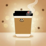 Coffee cup sticky notes graphic with a smiling face and steam, perfect for kawaii stationery lovers.