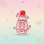 Japanese kawaii red bottle sticker featuring a cute design with Kewpie and meowonnaise text.