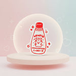 Japanese kawaii red bottle sticker featuring a cute kawaii character and playful design.