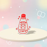 Japanese kawaii red bottle sticker featuring a cute Kewpie design for planners and anime decor.