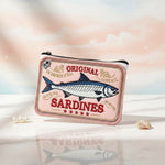 Pink sardines coin purse featuring a retro sardine design and zipper closure, perfect for organizing essentials.
