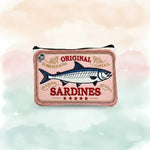 Pink sardines coin purse featuring a retro sardine design with the text 'Original Sardines' on a cute mini wallet.