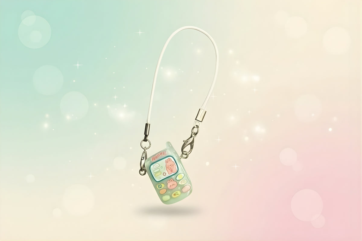 Miniature doll cell phone for monster dolls by Craft-N-Crumble®, featuring colorful buttons and a charm strap.