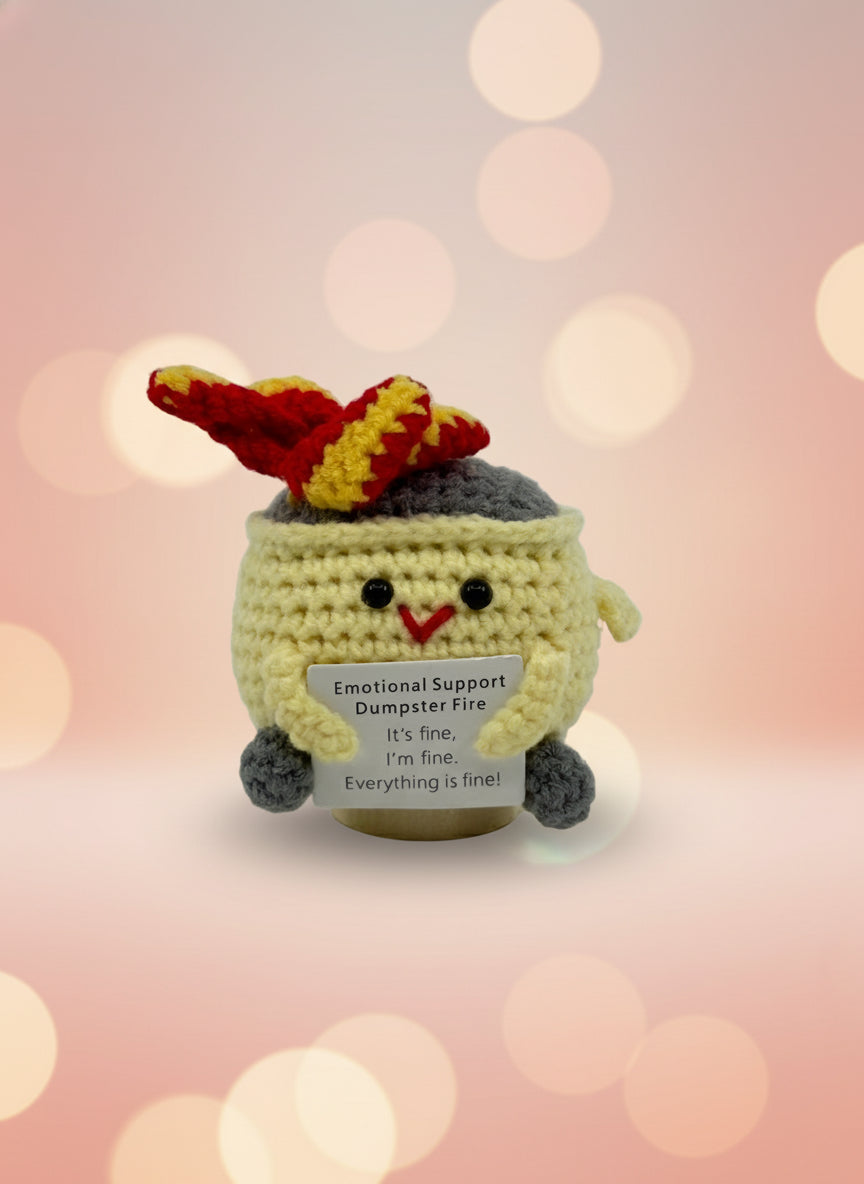 Emotional Support Dumpster Fire by Craft-N-Crumble™, a cute crochet plush reminding you it's fine.
