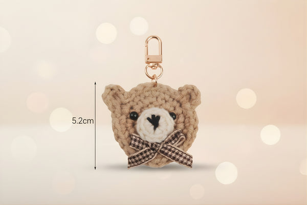 Brown Teddy Bear Plush Keychain With Bow Unisex Accessory