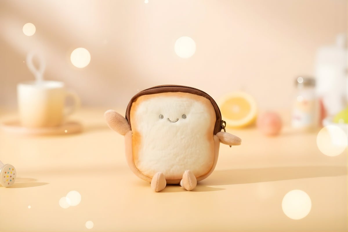 Toast coin pouch in a cute cartoon toast shape, perfect for storing earbuds and coins.