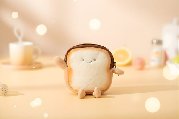 Toast coin pouch in a cute cartoon toast shape, perfect for storing earbuds and coins.