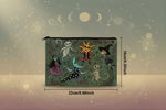 Enchanted forest makeup bag featuring witch cats and celestial motifs, ideal for adding magic to your routine.