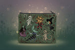 Unisex Enchanted Forest Makeup Bag Canvas Dark Green Witch Cat Moon