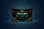 Moth makeup bag featuring a celestial butterfly design with moon and stars motif on a dark background.
