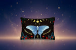 Moth makeup bag featuring a celestial butterfly design with moons and floral accents.