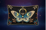 Moth makeup bag featuring a celestial butterfly design with moon and stars on a dark background.
