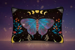 Moth makeup bag featuring a celestial butterfly design with moon and star motifs, perfect for organizing cosmetics.