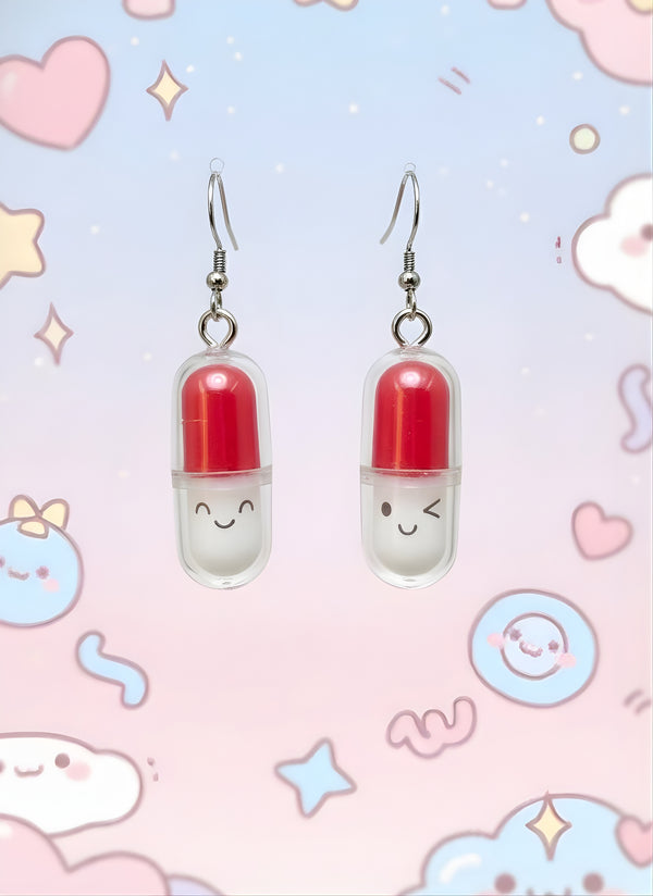Unisex Capsule Pill Earrings Acrylic Colorful Whimsy