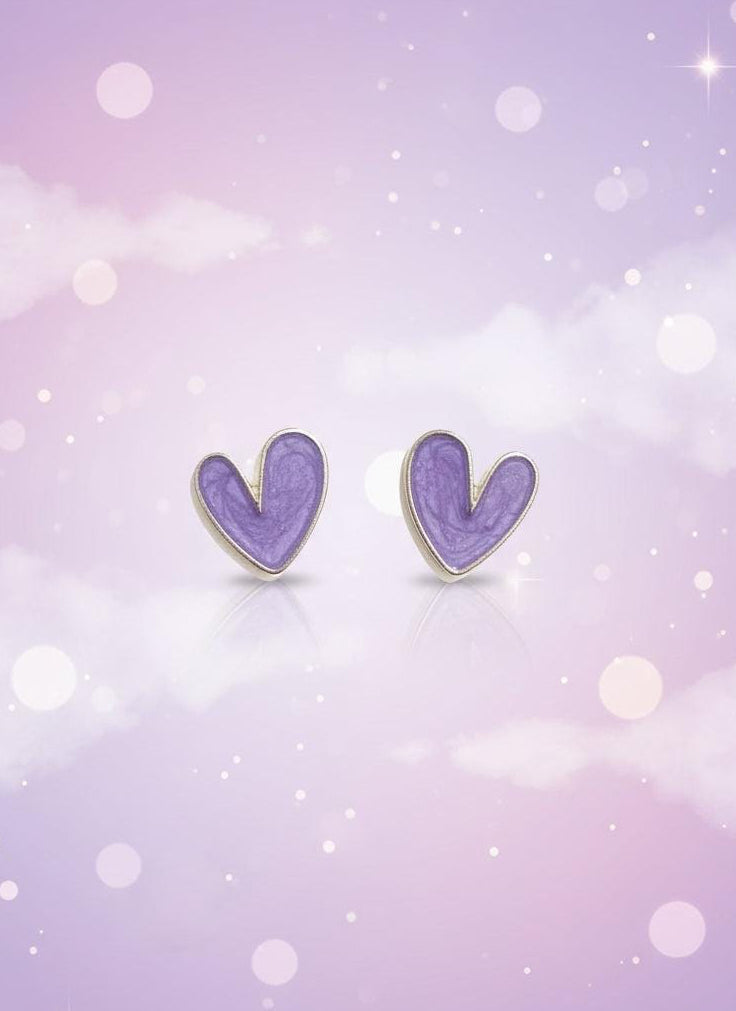 Purple Heart-shaped earrings studs