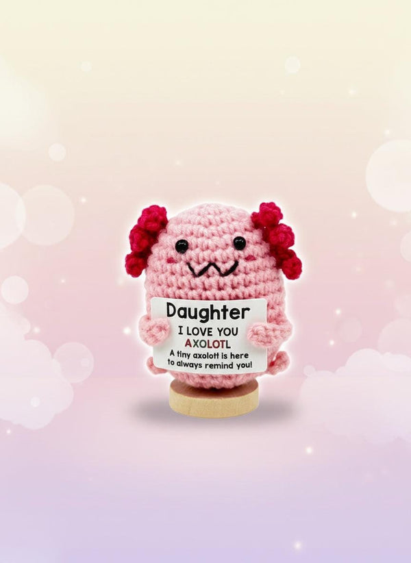 Emotional Support Axolotl by Craft-N-Crumble, a crochet companion holding a love message for daughters.