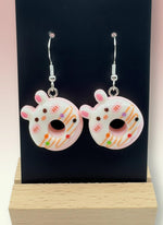 Cute Animal Donut Earrings featuring adorable animal faces and colorful resin details.